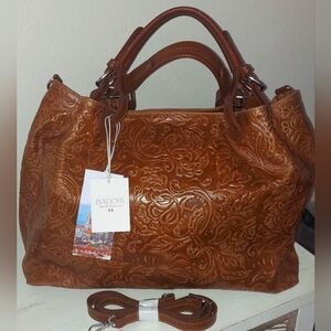 ISADORA ITALY Brown Embossed Leather Handbag NWT